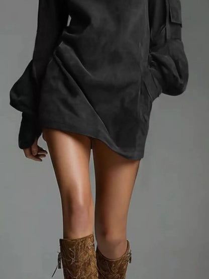 Hazel Blues® | Suede Turtleneck Lantern Sleeve Mini Dress