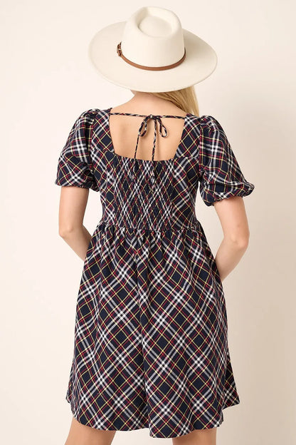 Hazel Blues® |  Mittoshop Checkered Print Puff Sleeve Babydoll Mini Dress