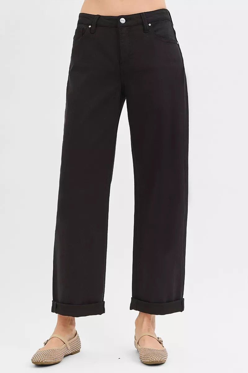 Hazel Blues® |  RISEN Tummy Control Mid Rise Ankle Barrel Relaxed Baggy