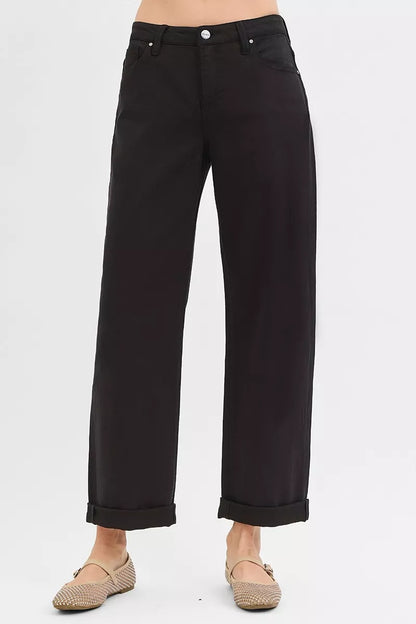 Hazel Blues® |  RISEN Tummy Control Mid Rise Ankle Barrel Relaxed Baggy