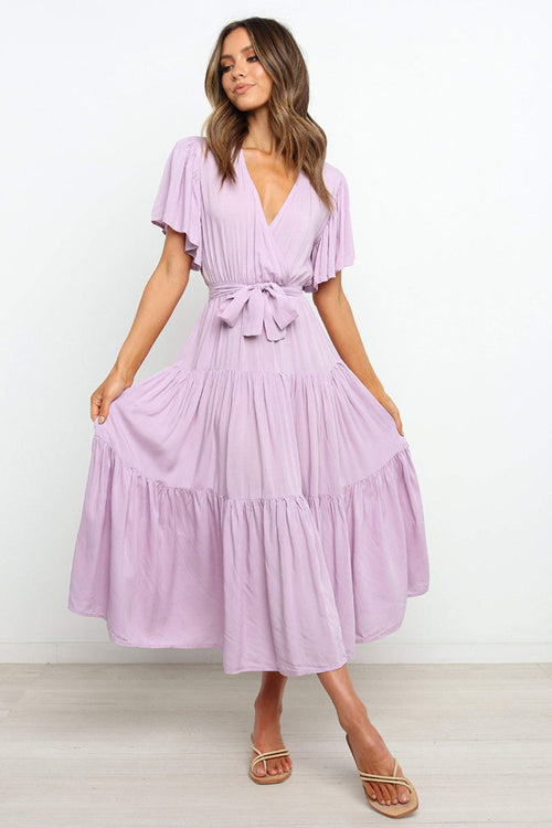 Hazel Blues® |  Tied Back Tiered Short Sleeve Midi Dress