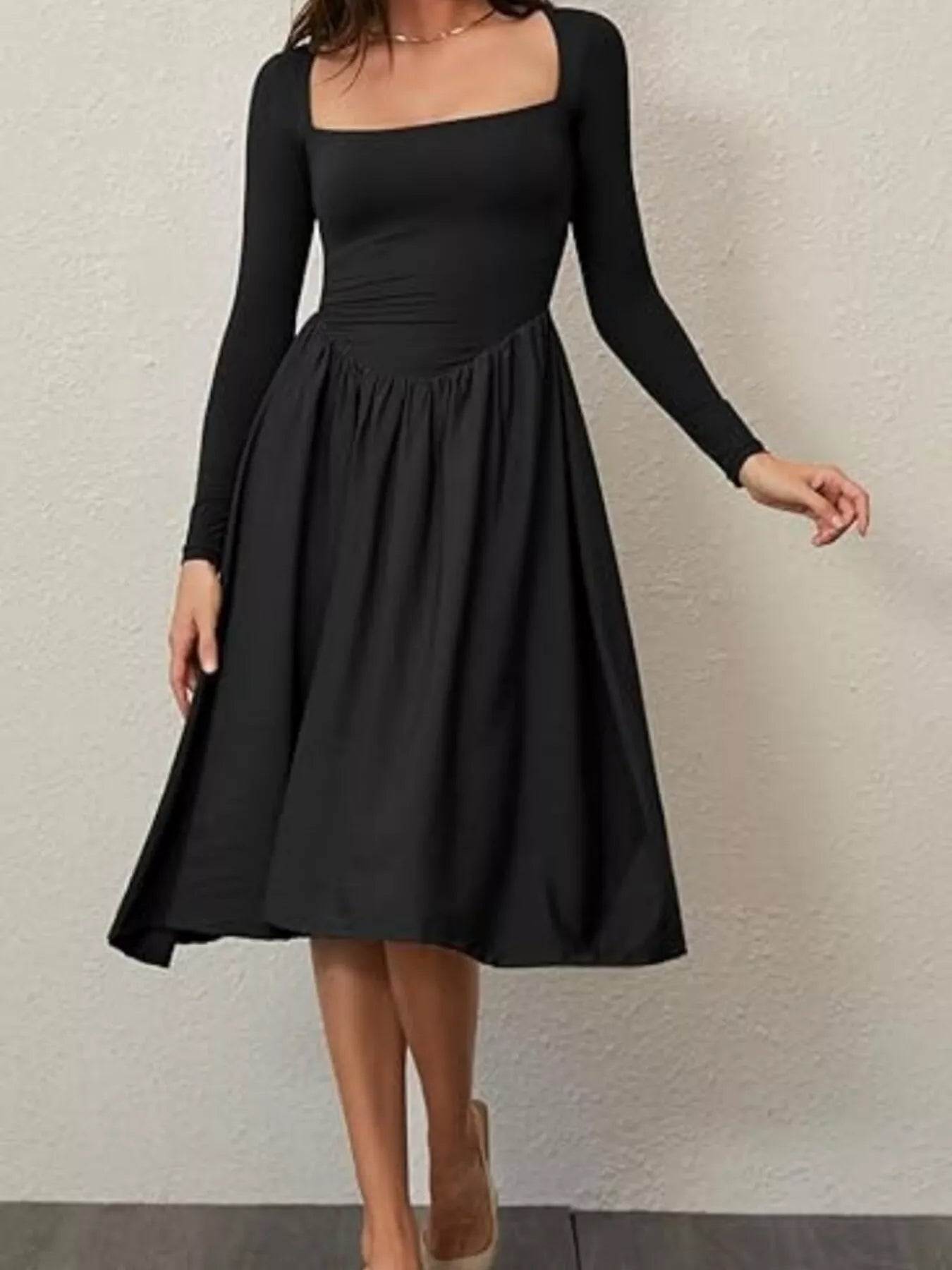 Hazel Blues® |  Square Neck Long Sleeve Midi Dress