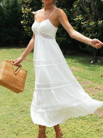 Hazel Blues® |  Lace Trimmed Tiered Midi Cami Dress