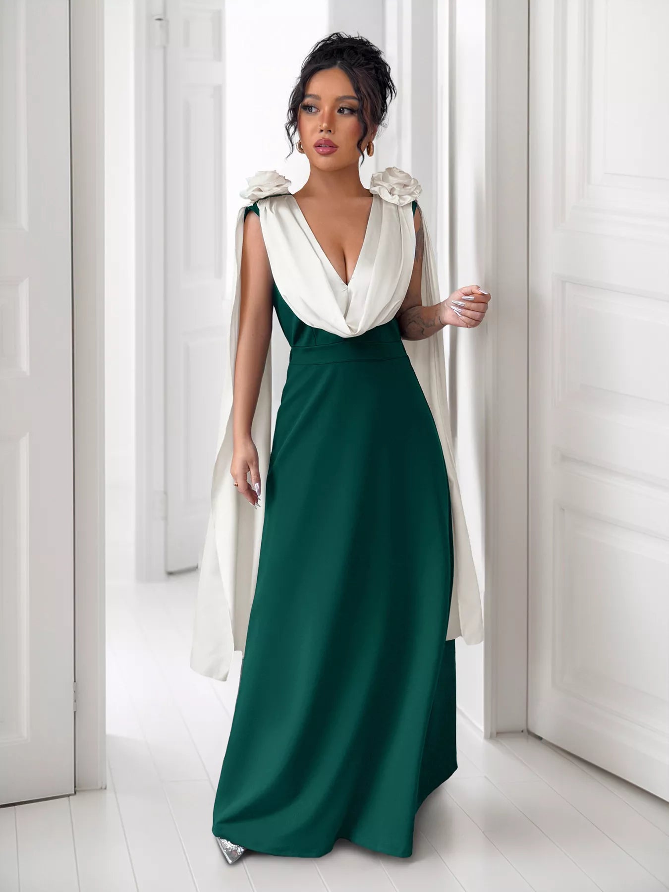 Hazel Blues® |  Floral Applique Two Tone Maxi Dress