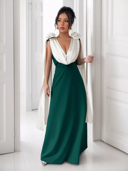 Hazel Blues® |  Floral Applique Two Tone Maxi Dress