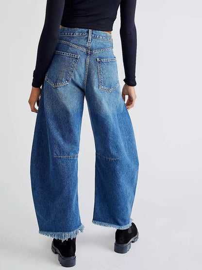Hazel Blues® |  Wide Leg Raw Hem Jeans