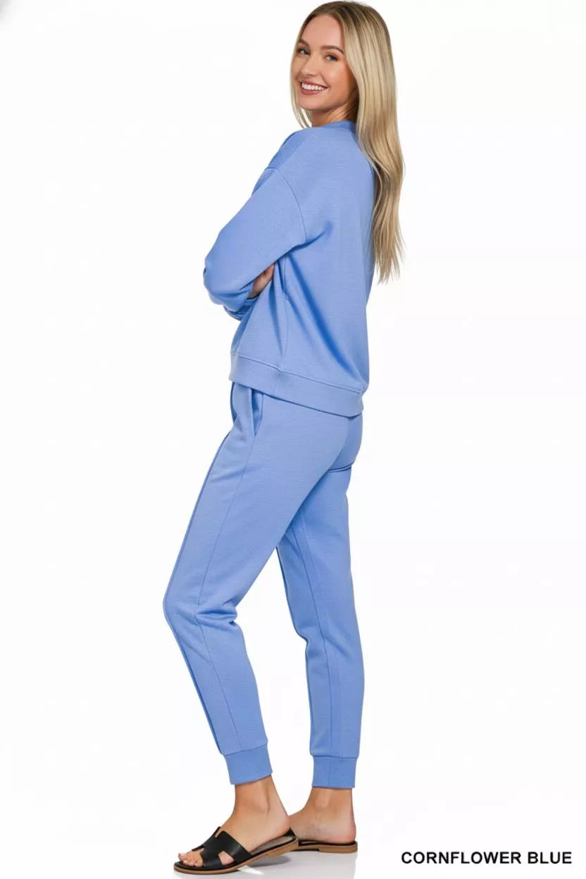 Hazel Blues® |  Zenana Scuba Mock Neck Sweatshirt and Joggers Set