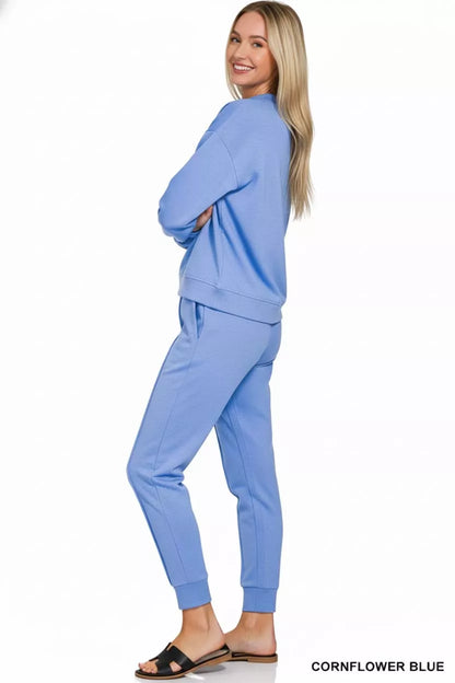 Hazel Blues® |  Zenana Scuba Mock Neck Sweatshirt and Joggers Set