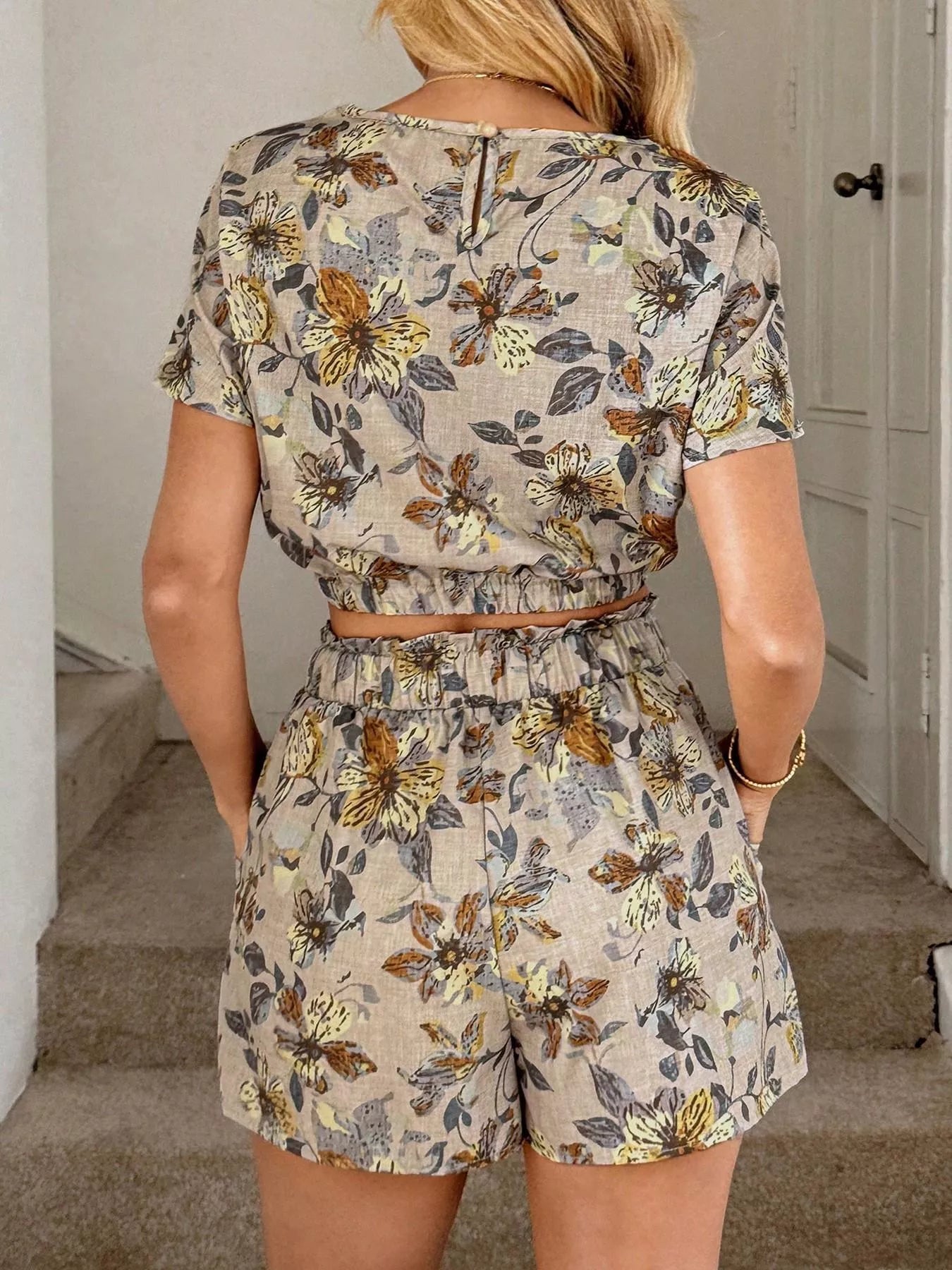 Hazel Blues® |  Floral Print Crop Top and Shorts Set