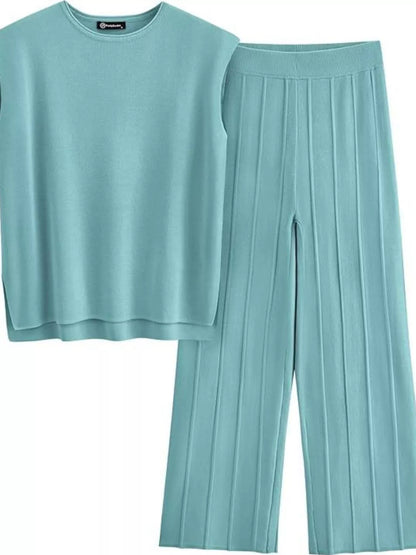 Hazel Blues® |  Casual Solid Color Cap Sleeve Top and Pants Knit Set