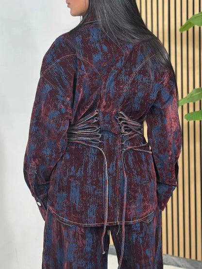 Hazel Blues® |  Lace Up Button Up Jacket and Jeans Denim Set