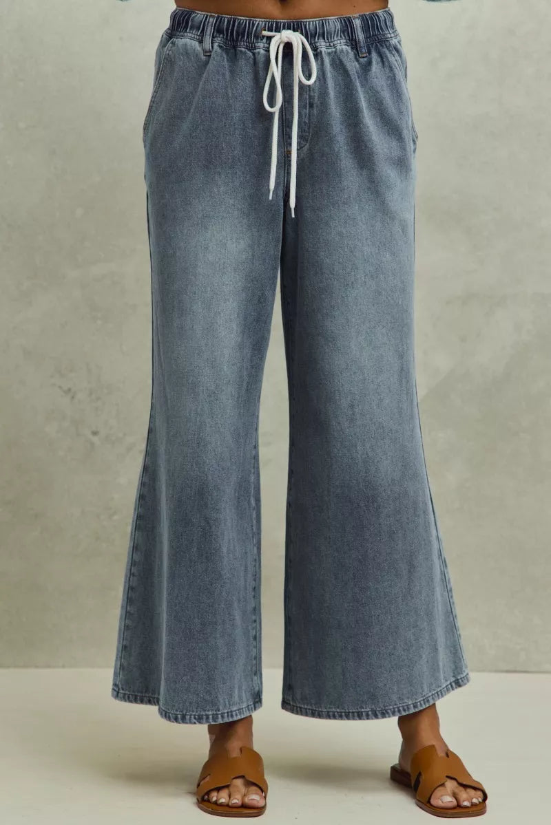 Hazel Blues® |  SO ME Mid Rise Elastic Waist Flare Denim Jeans