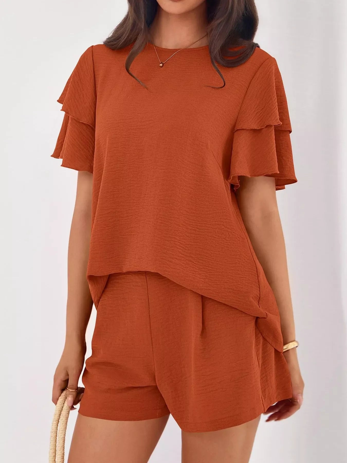 Hazel Blues® |  Ruffle Sleeve Top and Shorts Two-Piece Set