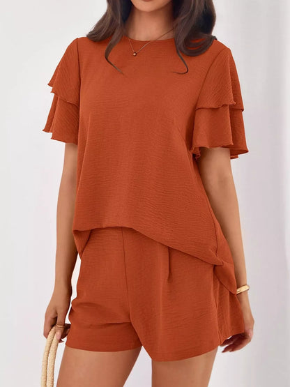 Hazel Blues® |  Ruffle Sleeve Top and Shorts Two-Piece Set