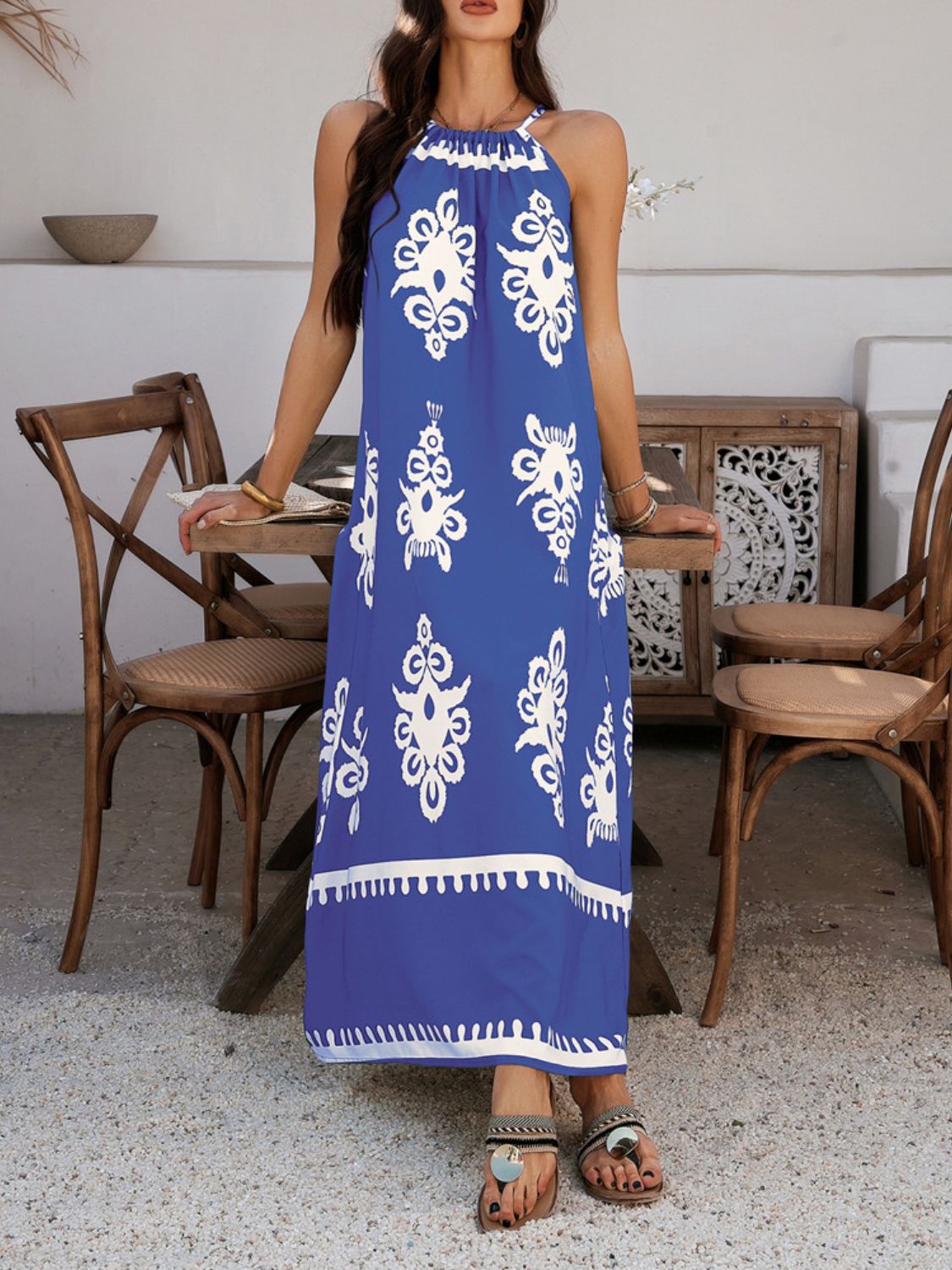 Hazel Blues® |  Devine Grecian Neck Printed Maxi Dress