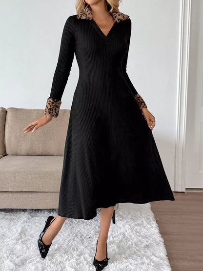 Hazel Blues® |  Leopard Cuff Johnny Collar Midi Dress
