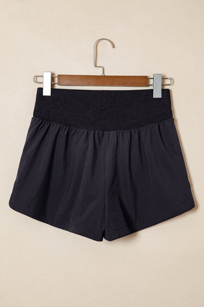 Hazel Blues® |  White Solid Color Ribbed Patchwork High Waist Athletic Shorts