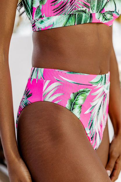 Hazel Blues® | Rose Tropical Print Textured Bikini Bottoms