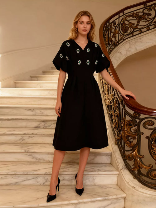 Hazel Blues® |  Embellished Puff Sleeve Midi Dress