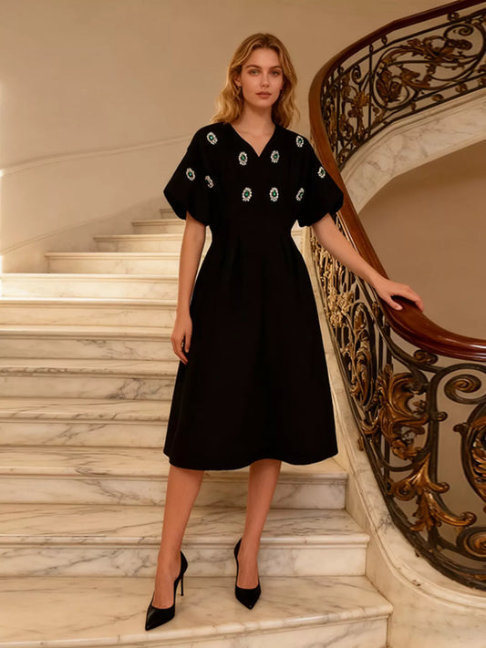 Hazel Blues® |  Embellished Puff Sleeve Midi Dress