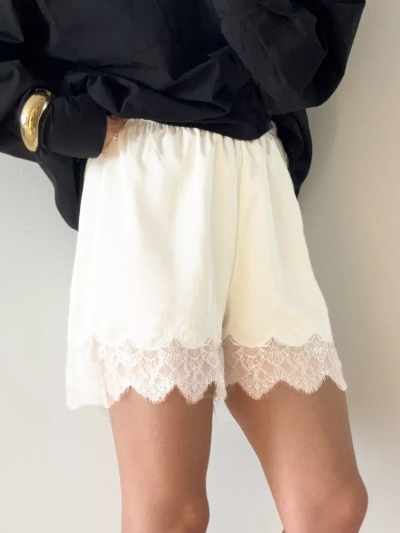 Hazel Blues® |  Lace Trim Elastic Waist Shorts