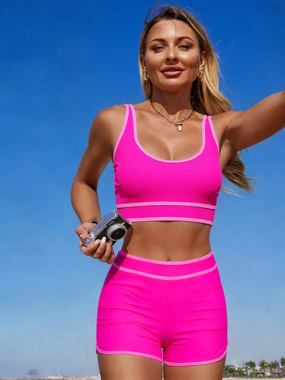 Hazel Blues® | Contrast Trim Scoop Neck Swim Set
