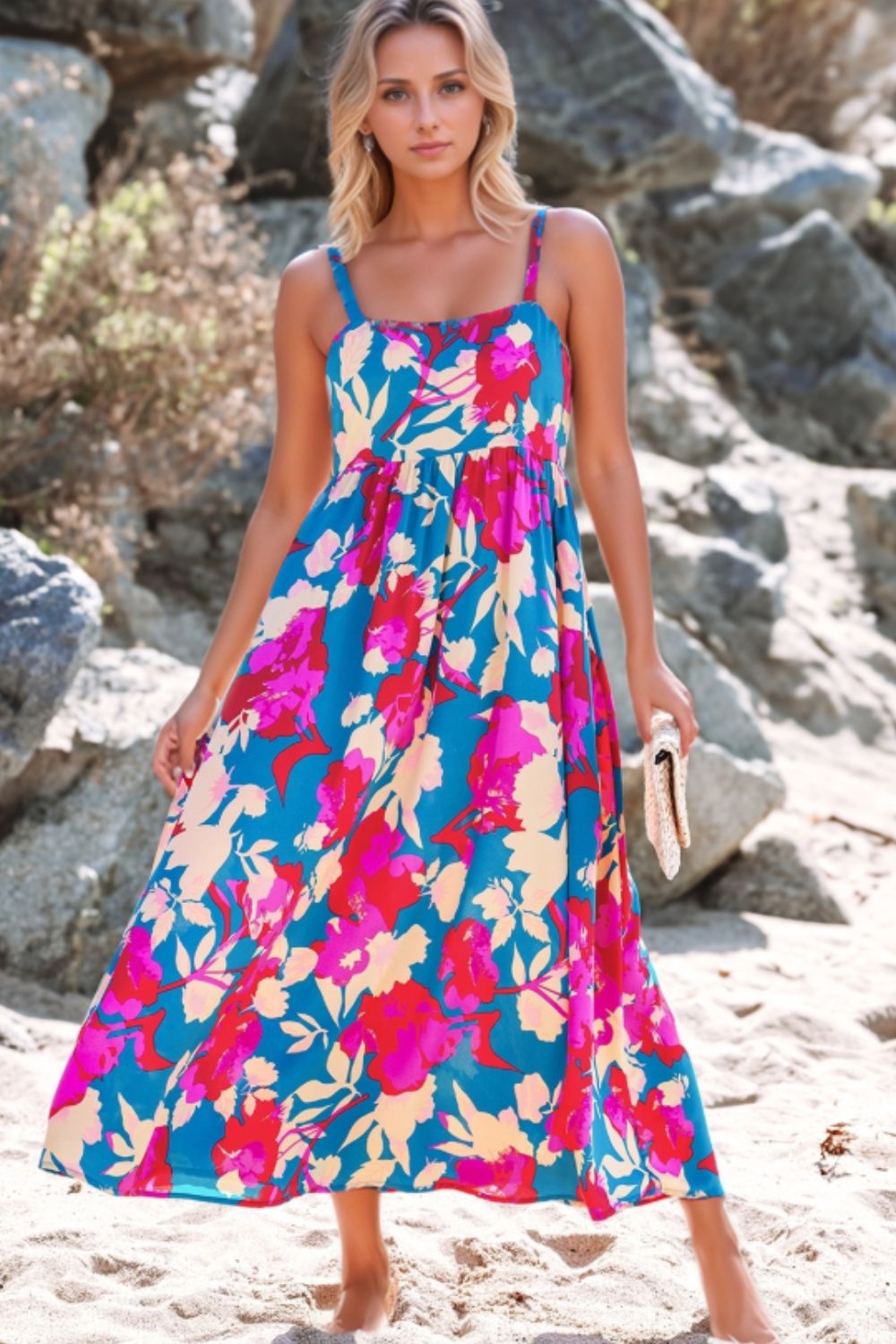 Hazel Blues® |  Floral Square Neck Cami Dress with Pockets