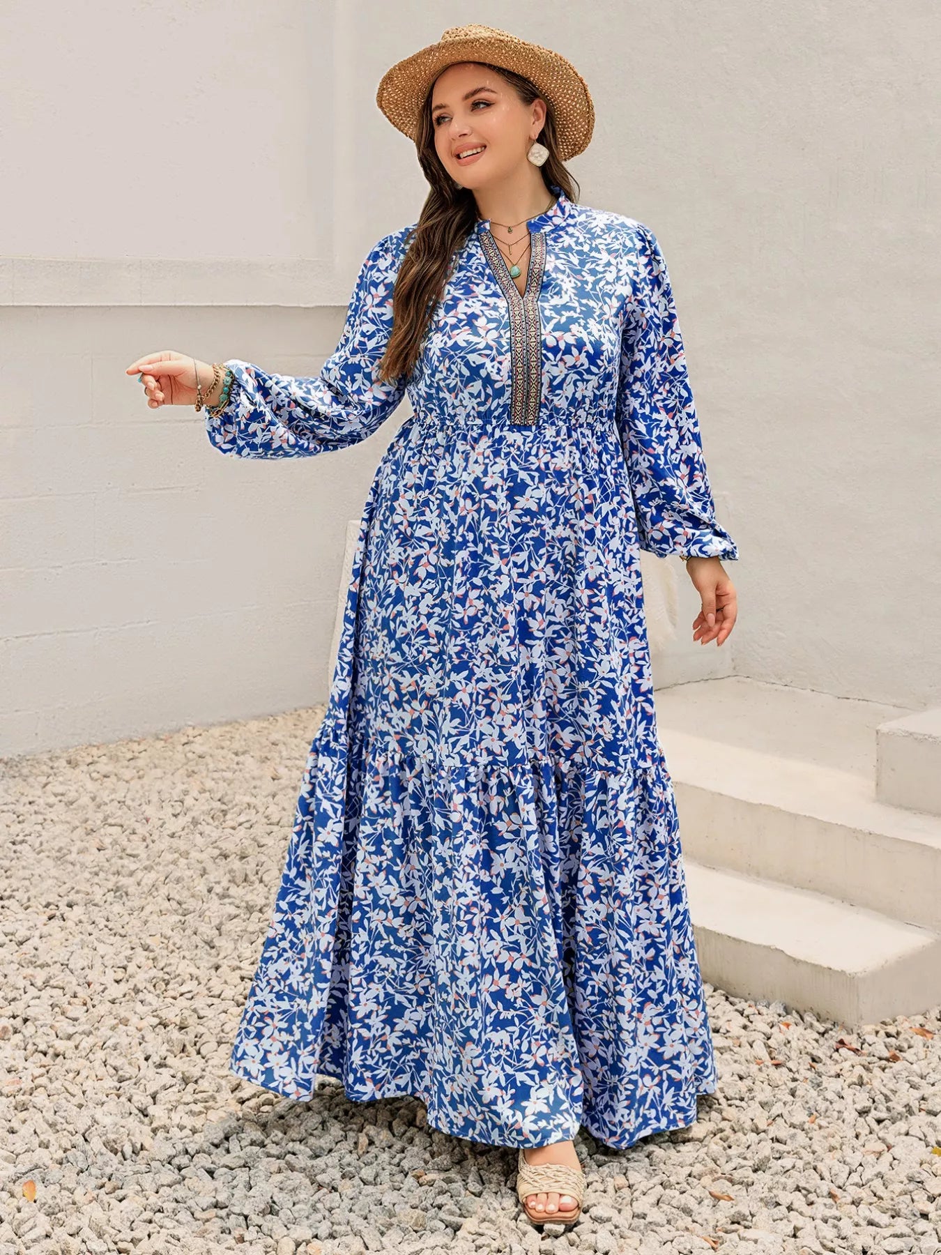 Hazel Blues® | Floral Print Bohemian Maxi Dress