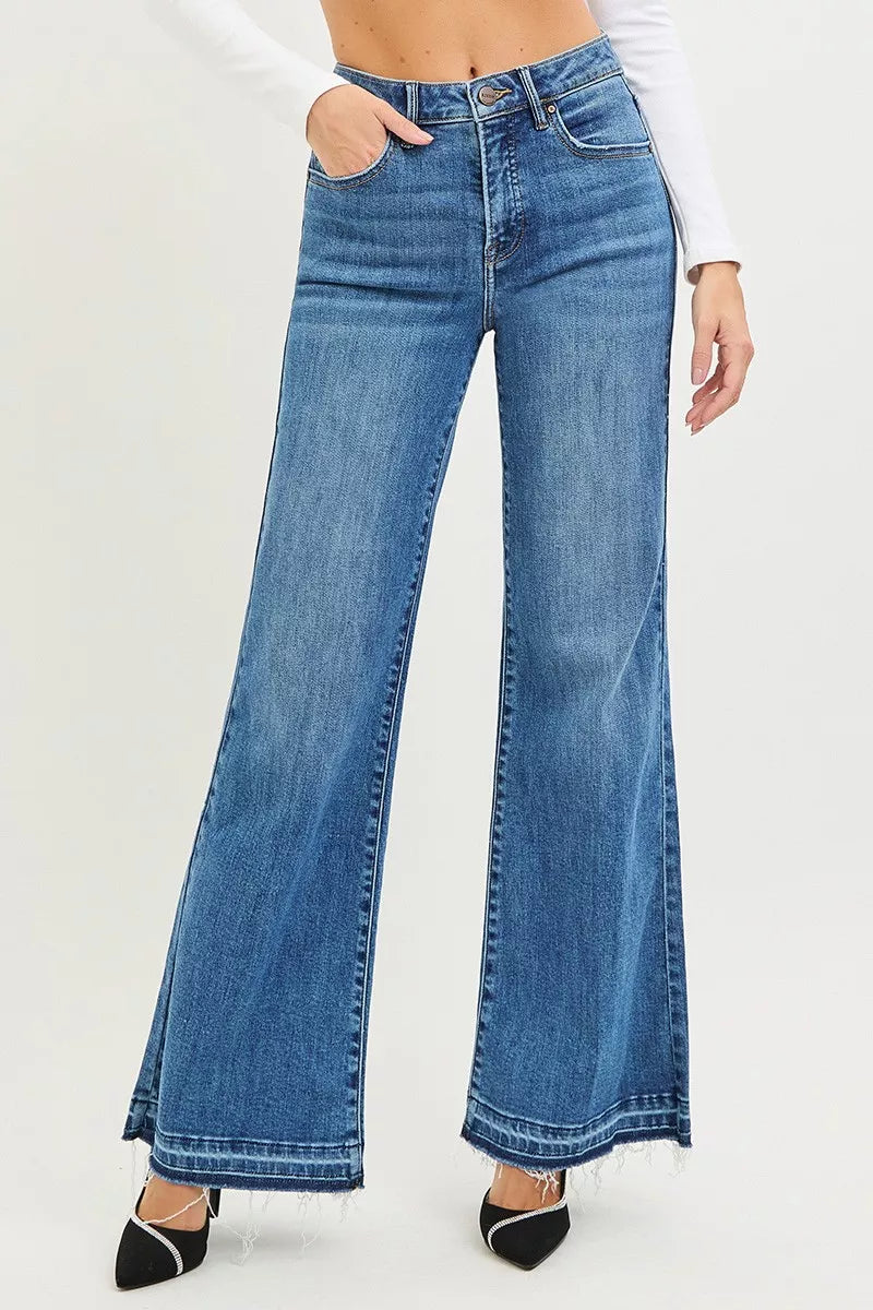 Hazel Blues® |  RISEN High Rise Wide Leg Jeans With Released Hem