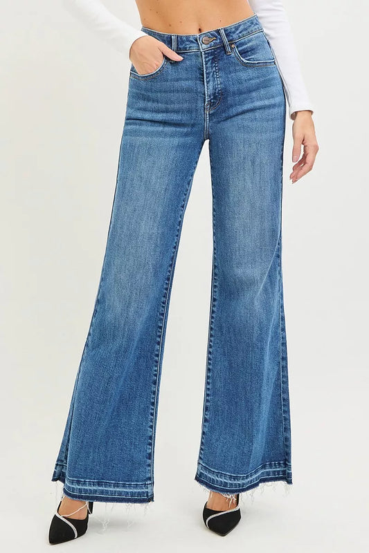 Hazel Blues® |  RISEN High Rise Wide Leg Jeans With Released Hem