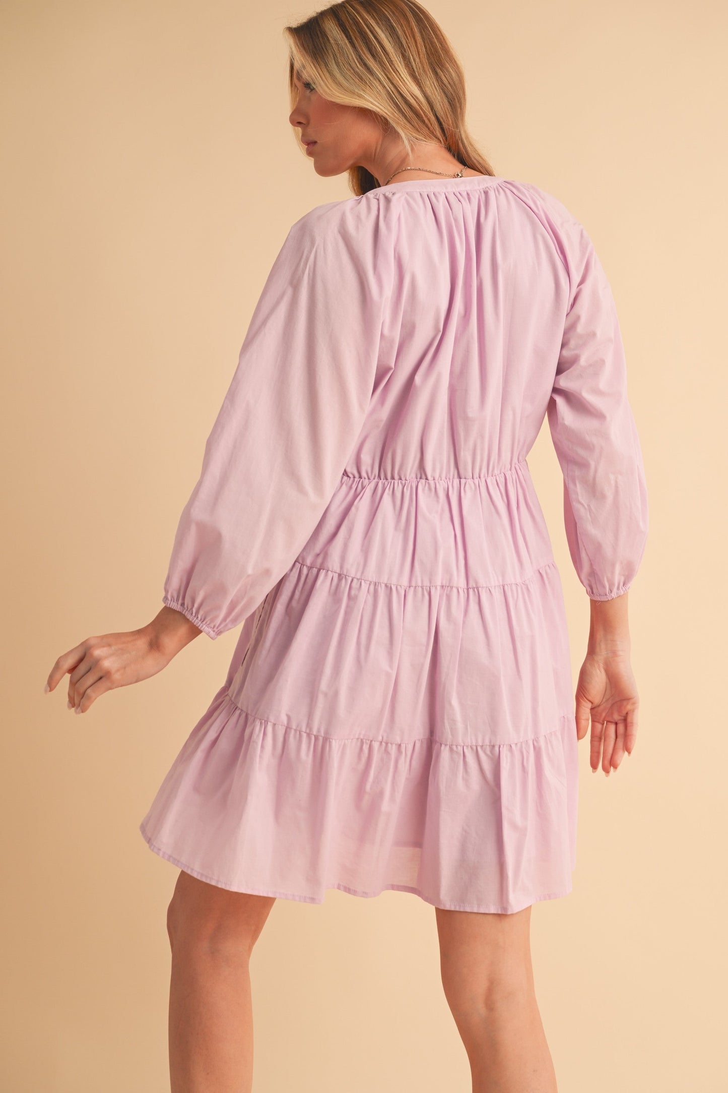 Hazel Blues® |  Aemi + Co Notched Balloon Sleeve Tiered Mini Dress