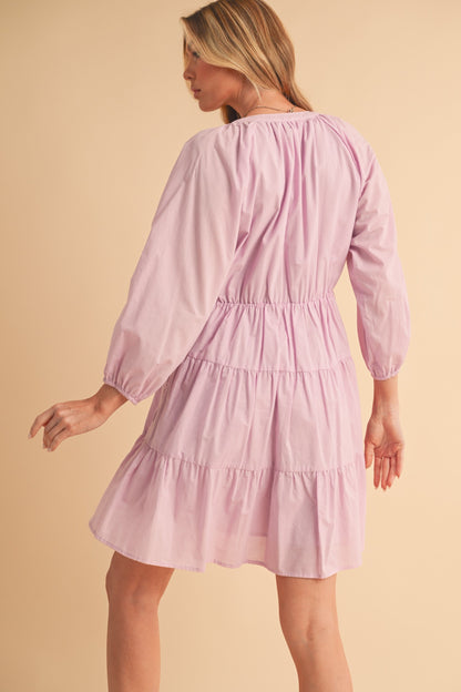 Hazel Blues® |  Aemi + Co Notched Balloon Sleeve Tiered Mini Dress