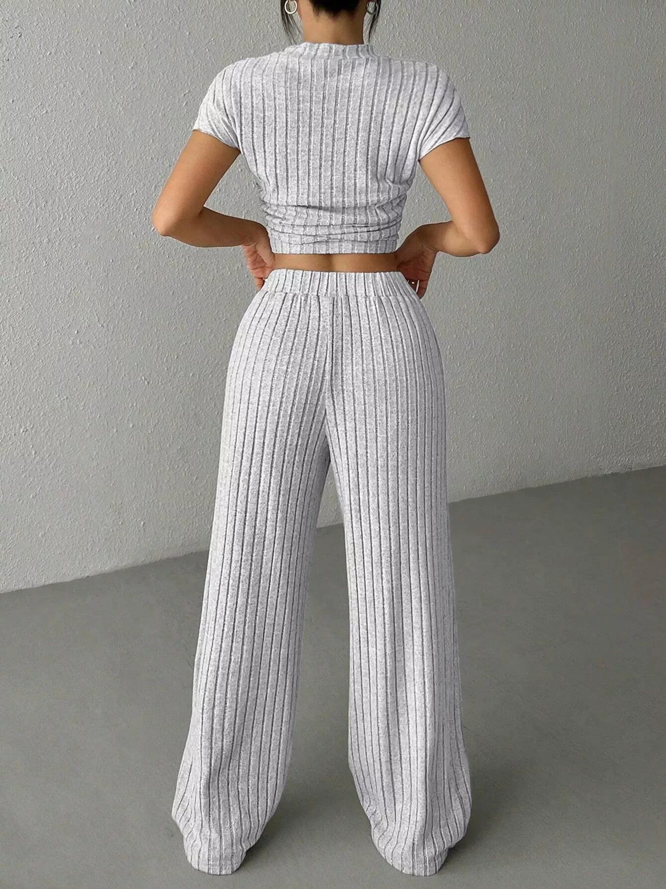 Hazel Blues® |  Ribbed Knit Top and Wide Leg Pants Set