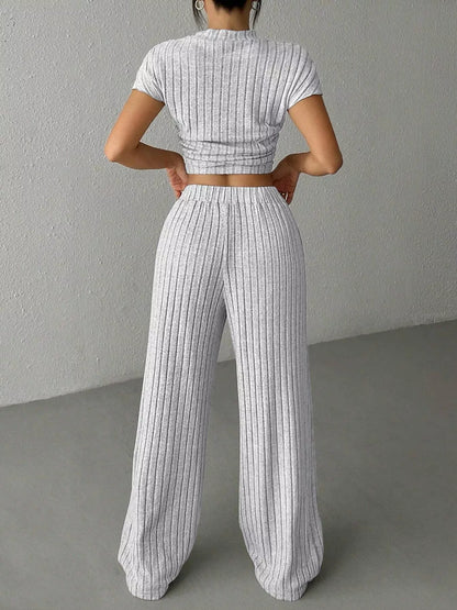 Hazel Blues® |  Ribbed Knit Top and Wide Leg Pants Set