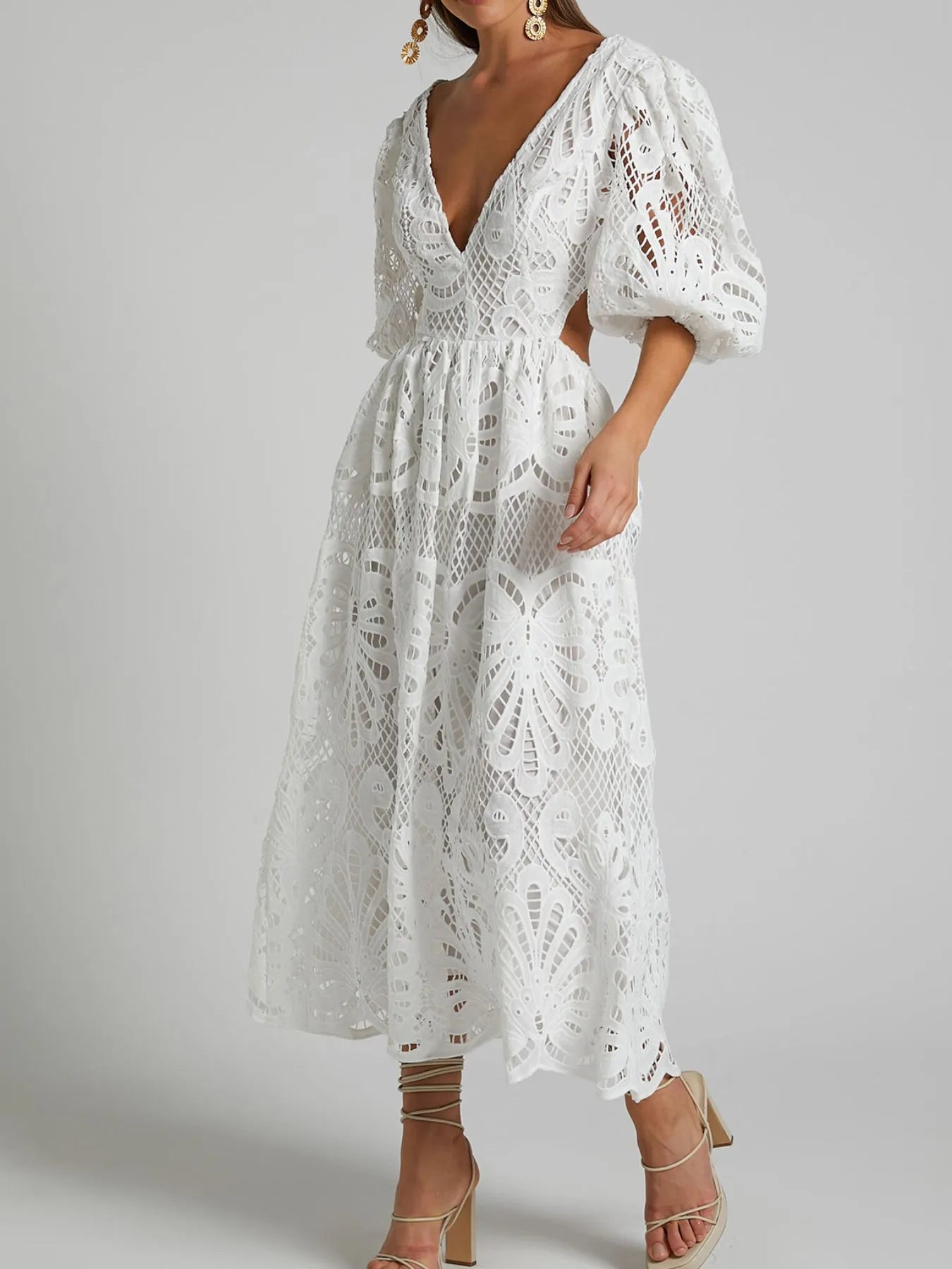 Hazel Blues® |  Cutout Back Lace Crochet V-Neck Dress
