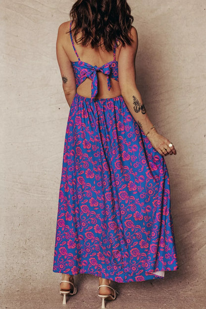 Hazel Blues® |  Floral Print Twisted V Neck Tied Backless Maxi Dress
