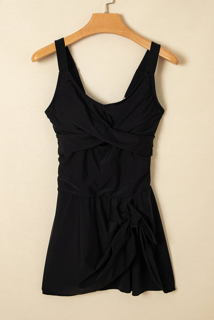 Hazel Blues® | Sea Green Adjustable Straps Cutout Ruched Knot Slit One Piece Swim Dress