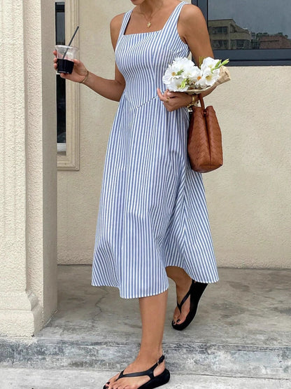 Hazel Blues® |  Striped Square Neck Midi Dress