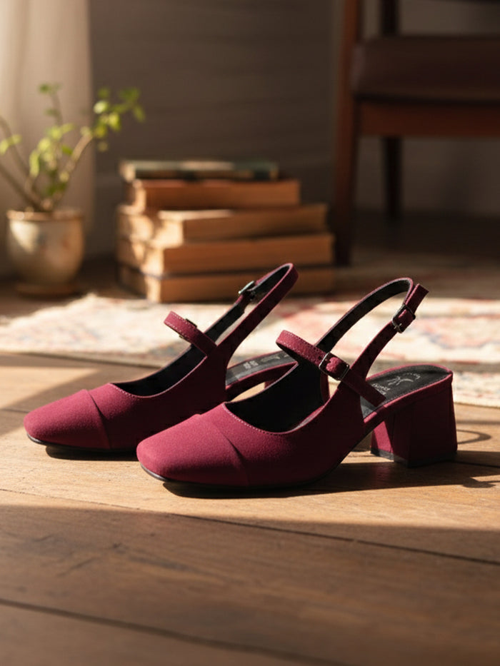 Elin Maroon Block Heels