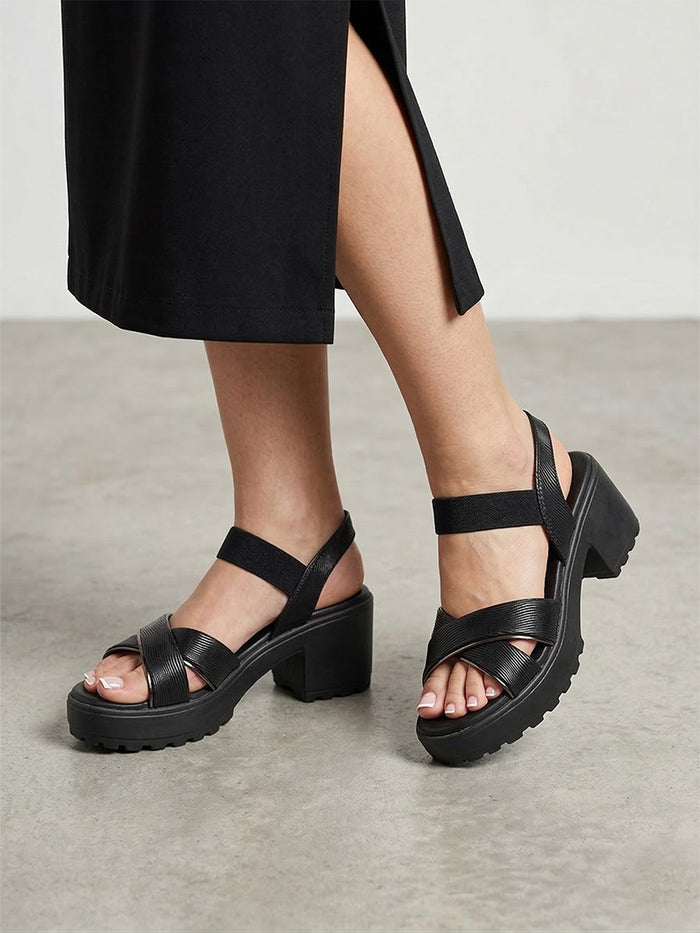 Evyra Black Platform Heels
