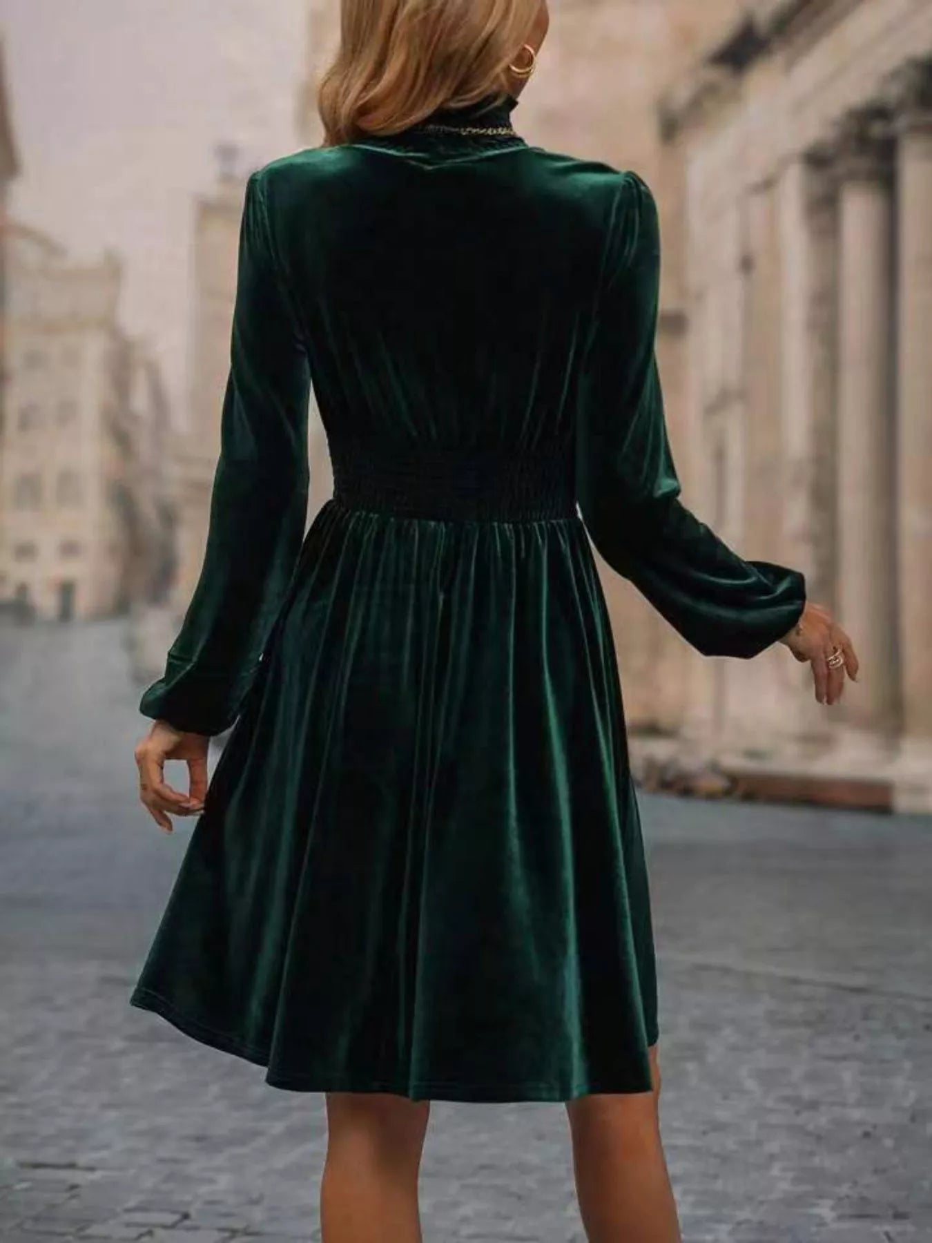 Hazel Blues® |  Velvet High Neck Long Sleeve A-Line Dress