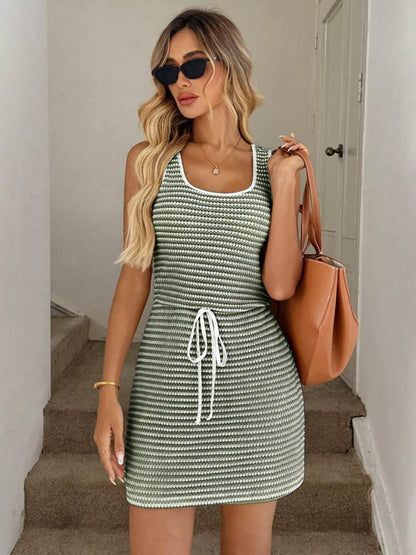 Hazel Blues® |  Striped Knitted Mini Dress with Drawstring