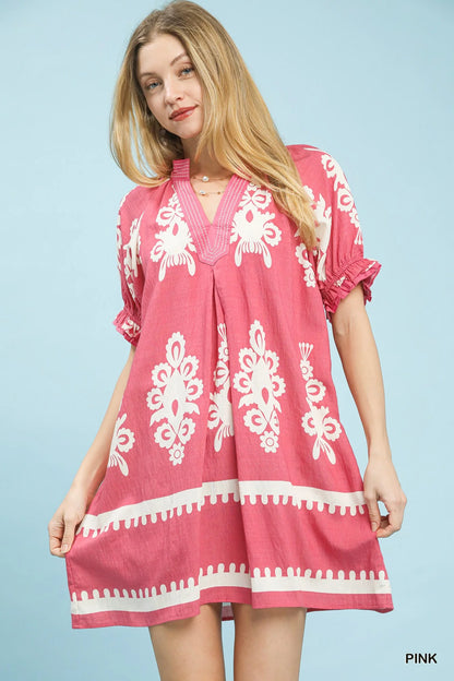 Hazel Blues® |  Umgee Two Tone Border Print Mini Dress