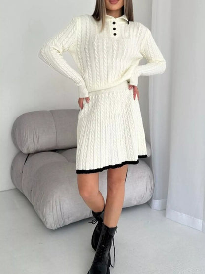Hazel Blues® |  Cable Knit Long Sleeve Top and Skirt Sweater Set