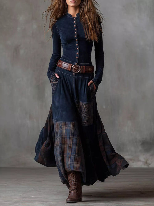 Hazel Blues® | Plaid Button Front Long Sleeve Dress