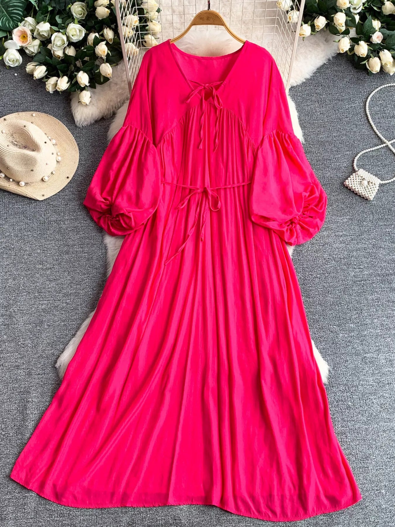 Hazel Blues® |  Balloon Sleeve Tie-Waist Dress
