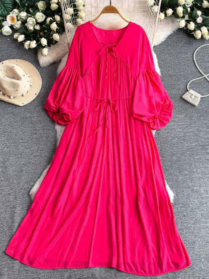 Hazel Blues® |  Balloon Sleeve Tie-Waist Dress
