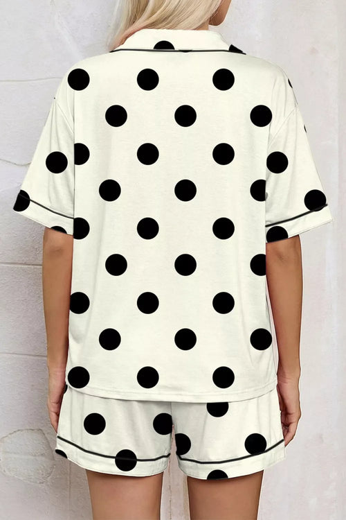 Hazel Blues® |  Polka Dot Button Up Top and Shorts Lounge Set