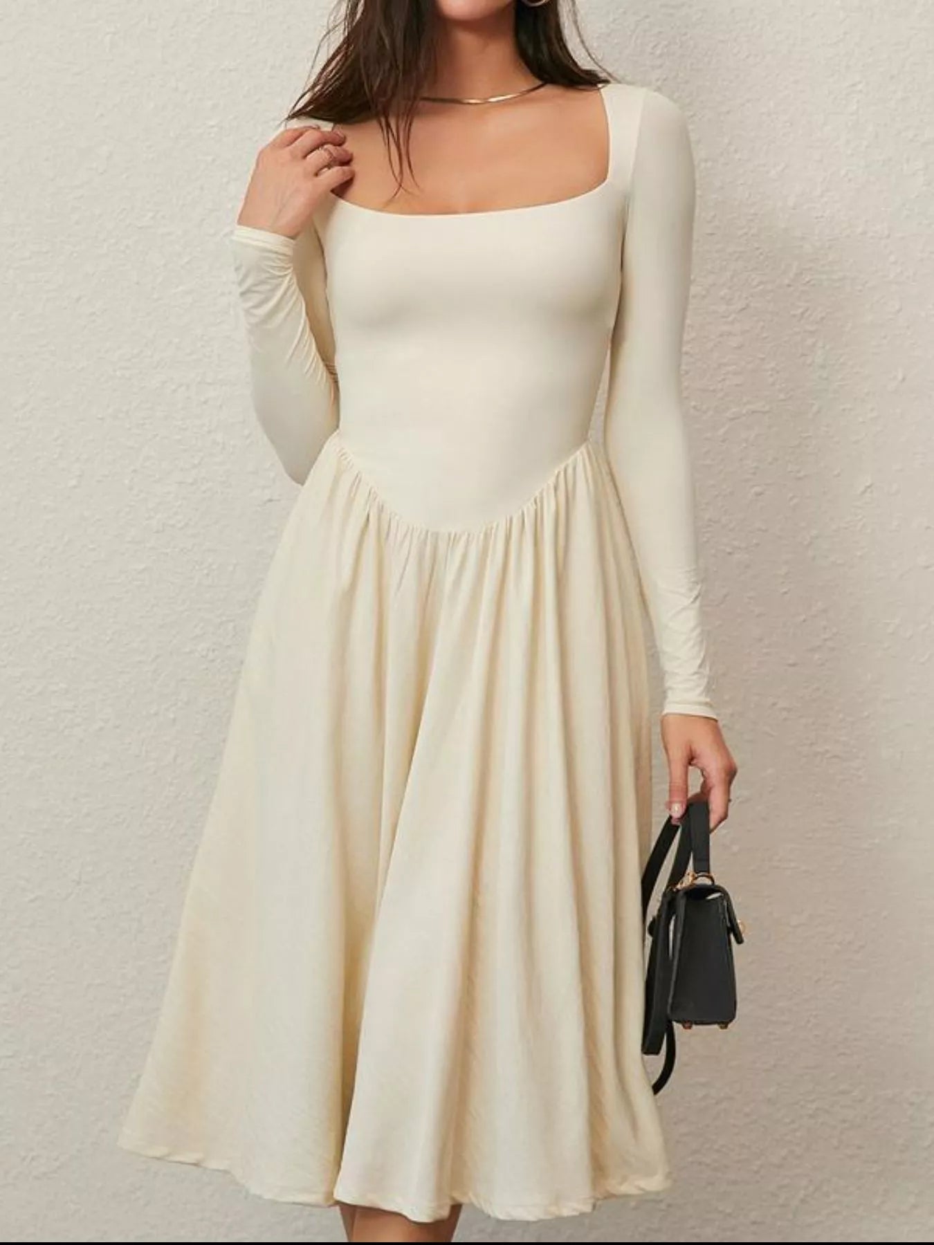 Hazel Blues® |  Square Neck Long Sleeve Midi Dress