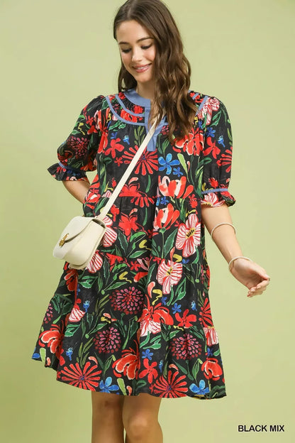 Hazel Blues® |  Umgee Floral Tiered Puff Sleeve Dress